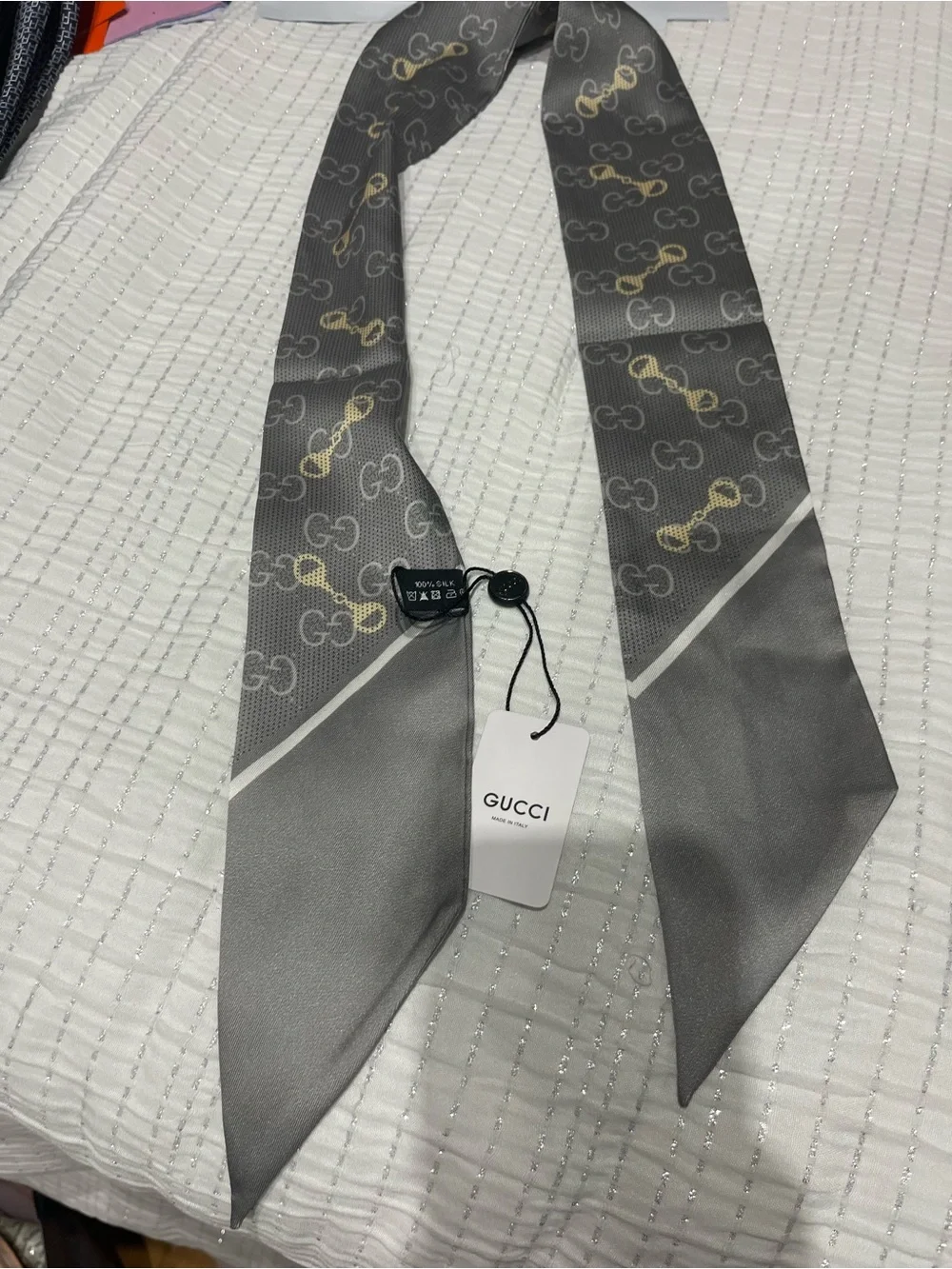 Gray Silk Patterned Men's Scarf Tie - Designer Style